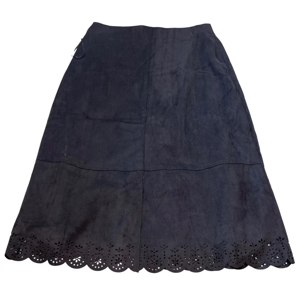 SOLITAIRE BY RAVI KHOSLA‎ Black Faux Suede Laser Cut Maxi Skirt Size S